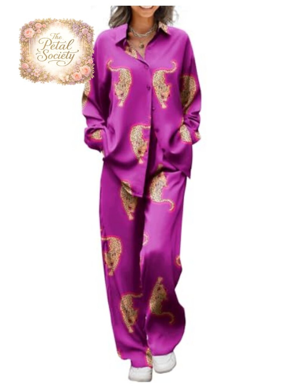 Satin Silky Pajama Set Long Sleeve Button Down Loungewear